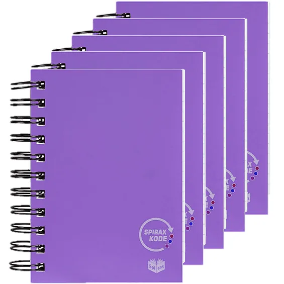5 Pack Spirax P962 Kode Solid Notebook Spiral Bound 400 Page 148x105mm Purple