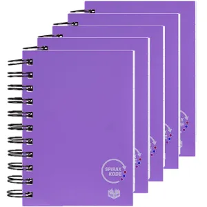 5 Pack Spirax P962 Kode Solid Notebook Spiral Bound 400 Page 148x105mm Purple