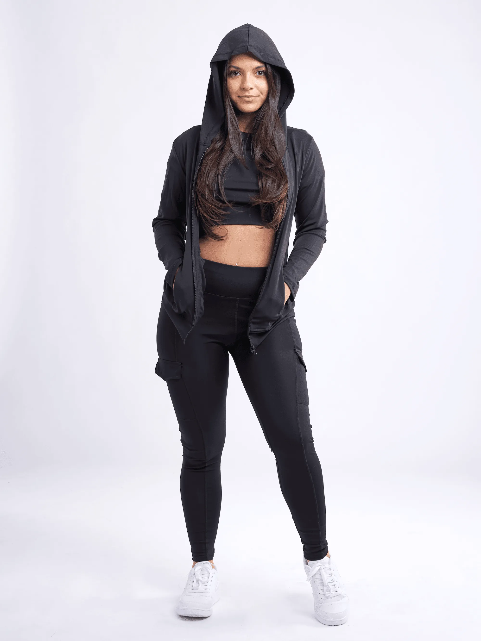 Athletic Fitted Zip-Up Hoodie Jacket with Pockets
