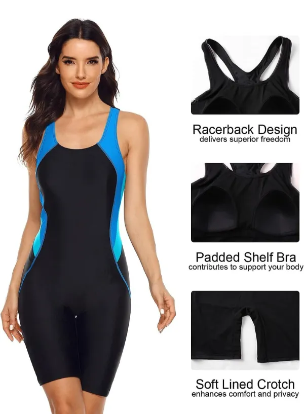 Attraco Women Boyleg Swimsuit One Piece Racerback
