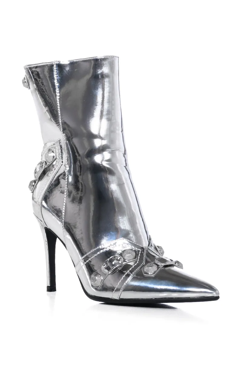 AZALEA WANG BROOKLYN METALLIC STILETTO BOOTIE IN SILVER