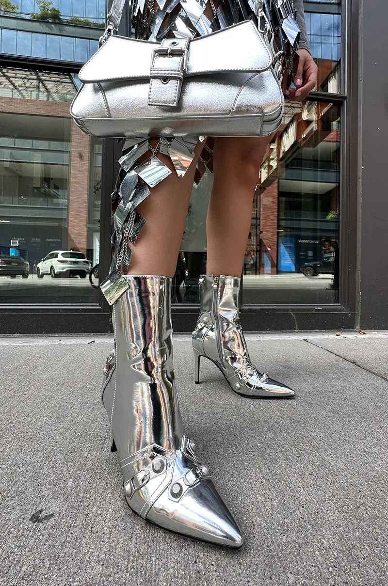 AZALEA WANG BROOKLYN METALLIC STILETTO BOOTIE IN SILVER
