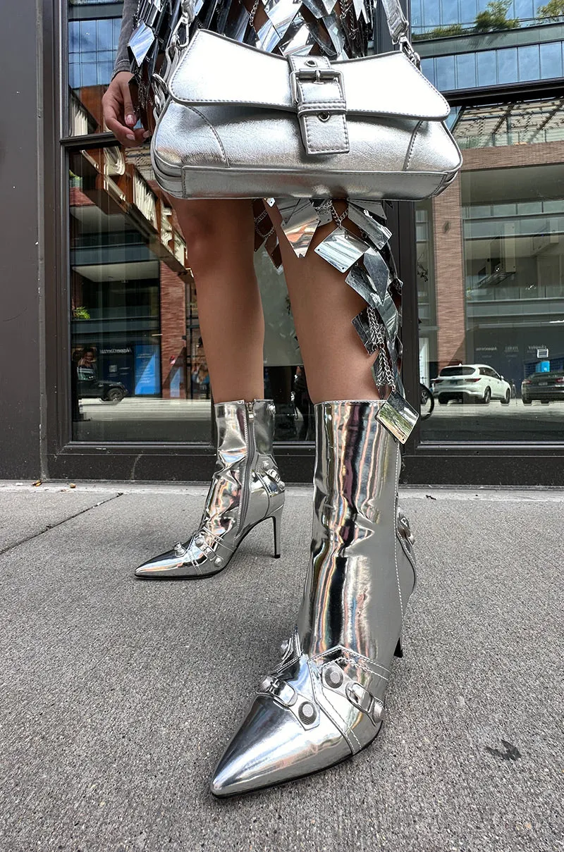 AZALEA WANG BROOKLYN METALLIC STILETTO BOOTIE IN SILVER