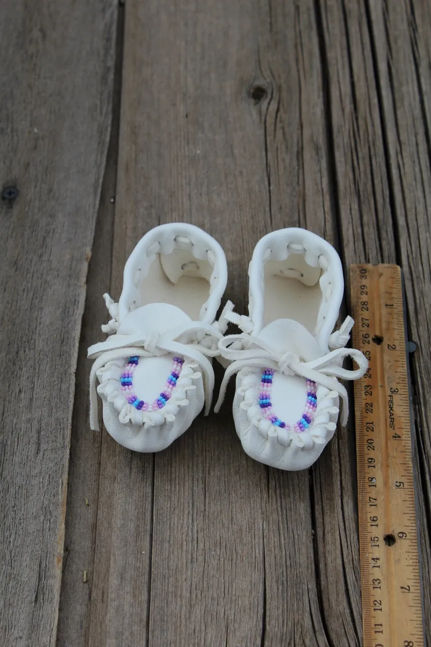 Beaded baby moccasins, buckskin baby moccasins