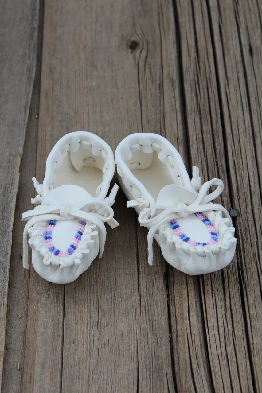 Beaded baby moccasins, buckskin baby moccasins