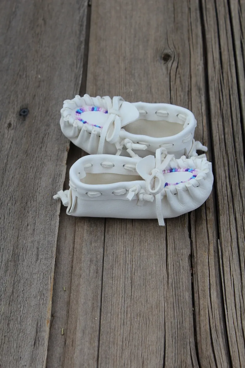 Beaded baby moccasins, buckskin baby moccasins
