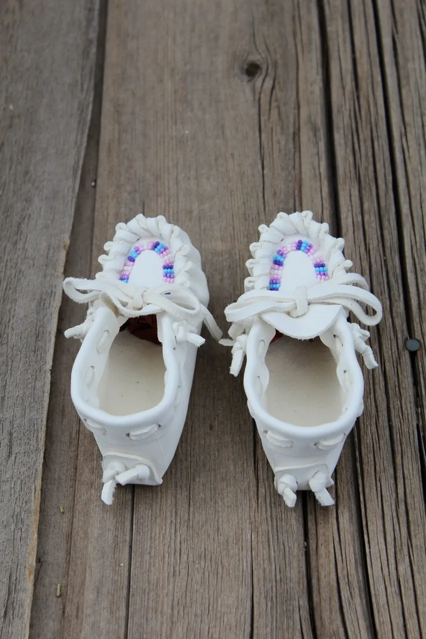 Beaded baby moccasins, buckskin baby moccasins