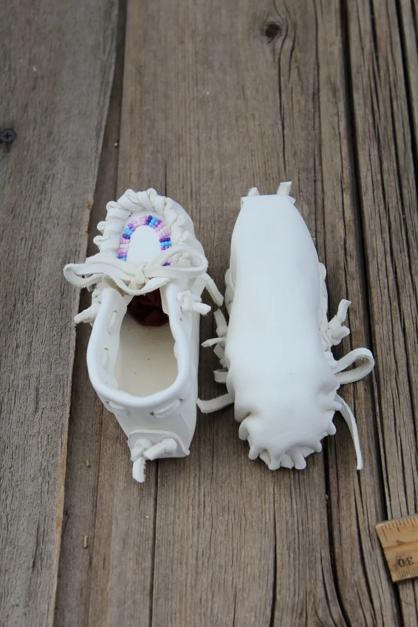 Beaded baby moccasins, buckskin baby moccasins