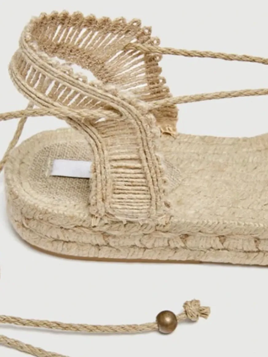 Beige natural platform espadrille wedge sandals