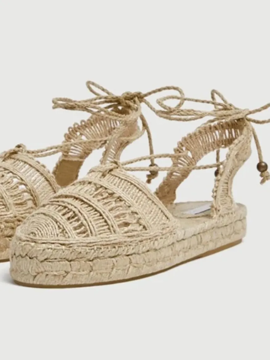 Beige natural platform espadrille wedge sandals