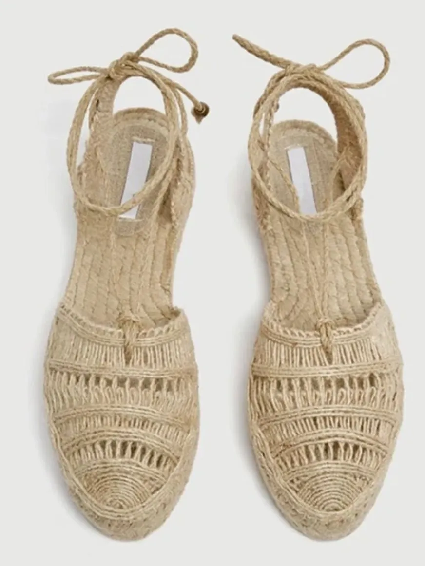 Beige natural platform espadrille wedge sandals