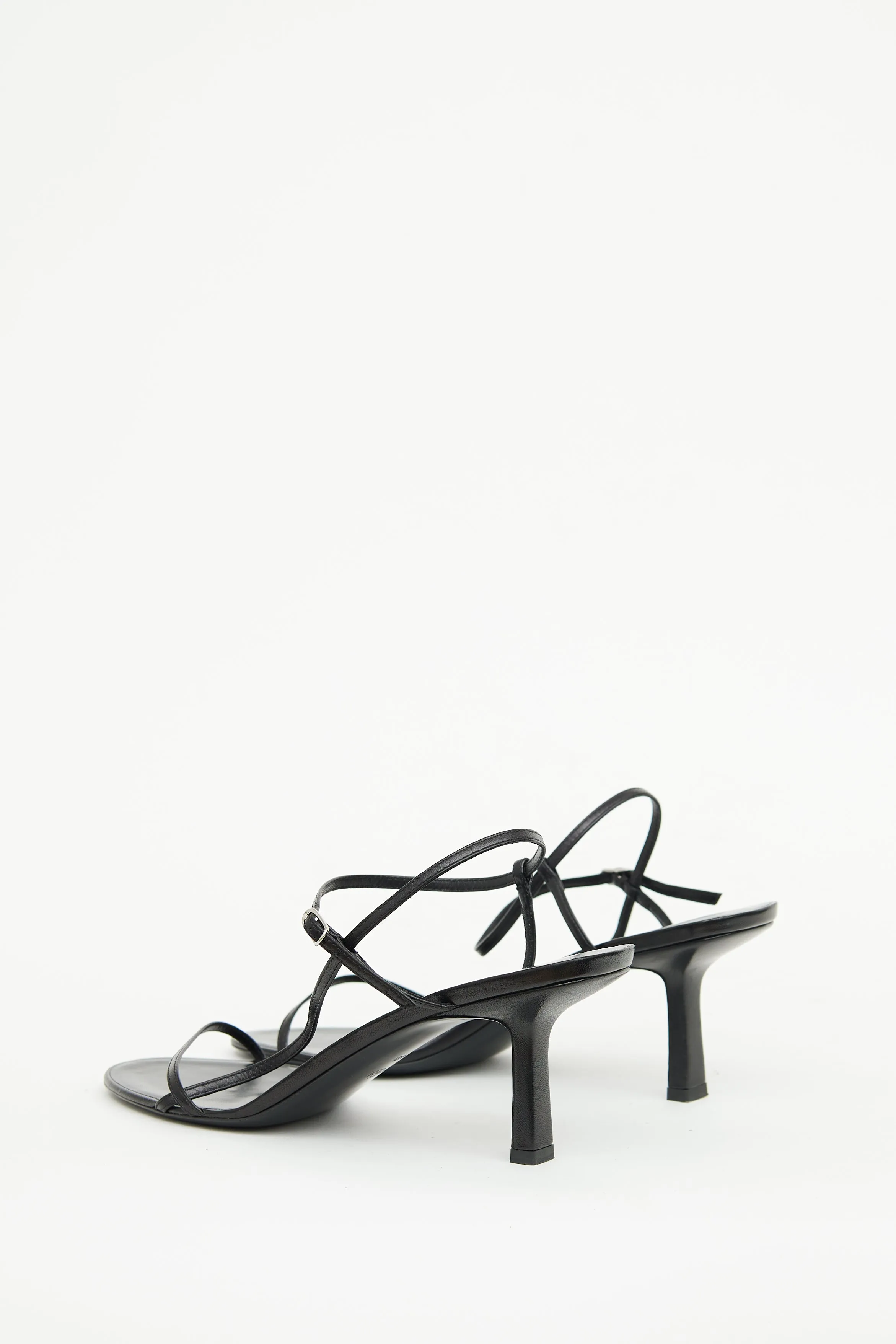 Black Leather Bare Heeled Sandals