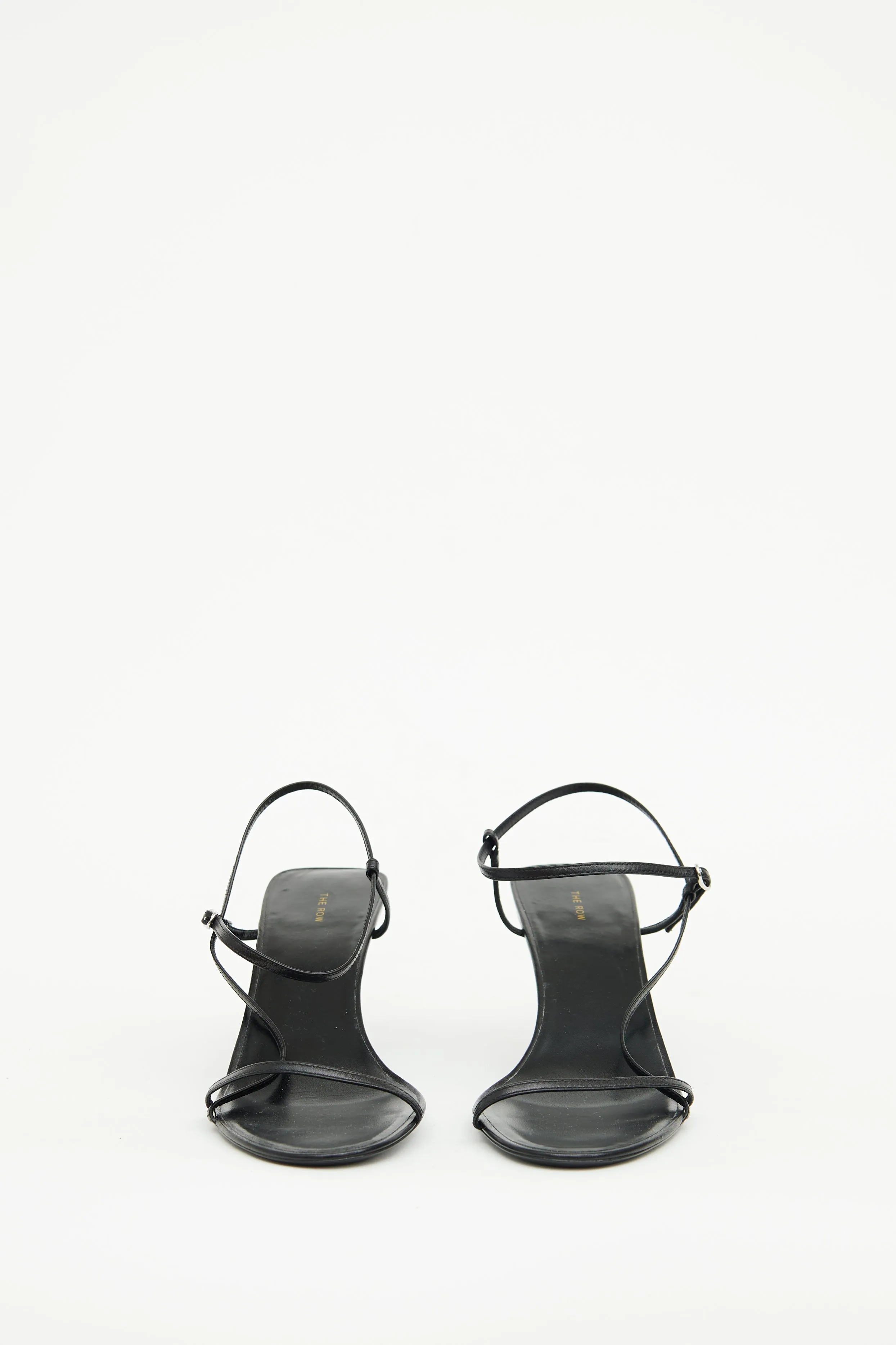 Black Leather Bare Heeled Sandals