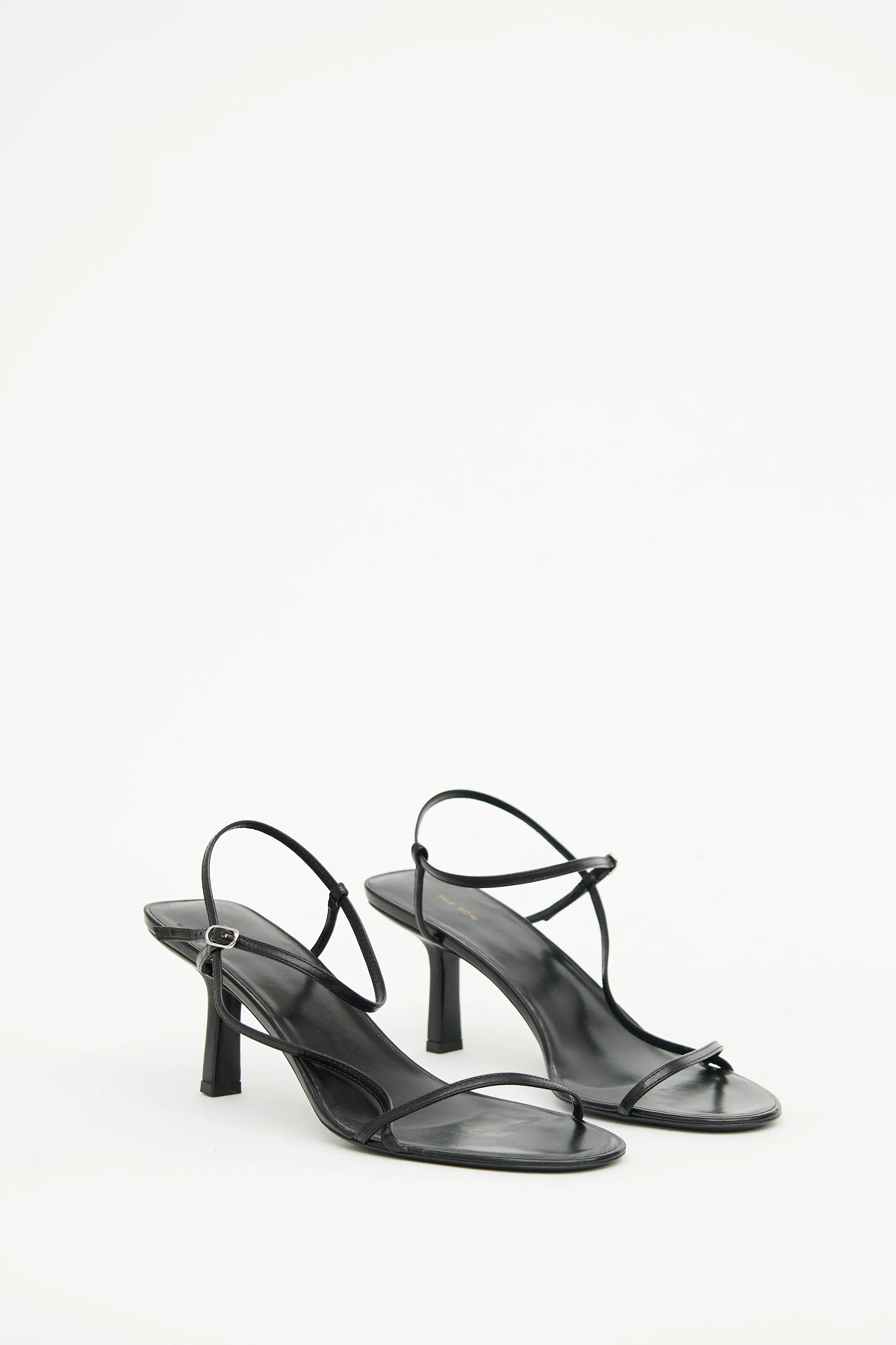 Black Leather Bare Heeled Sandals
