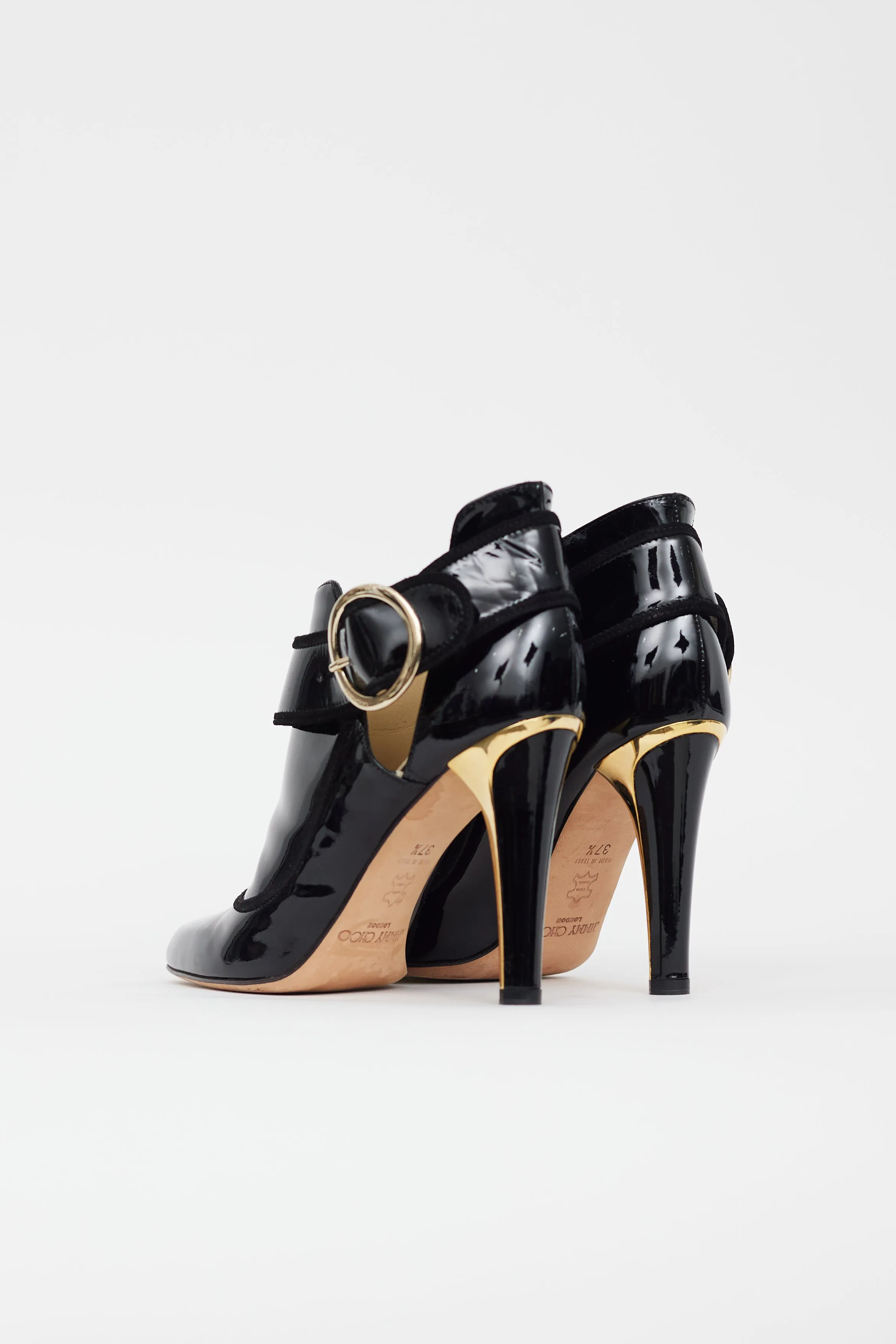 Black Patent Leather Gold Heel Boot