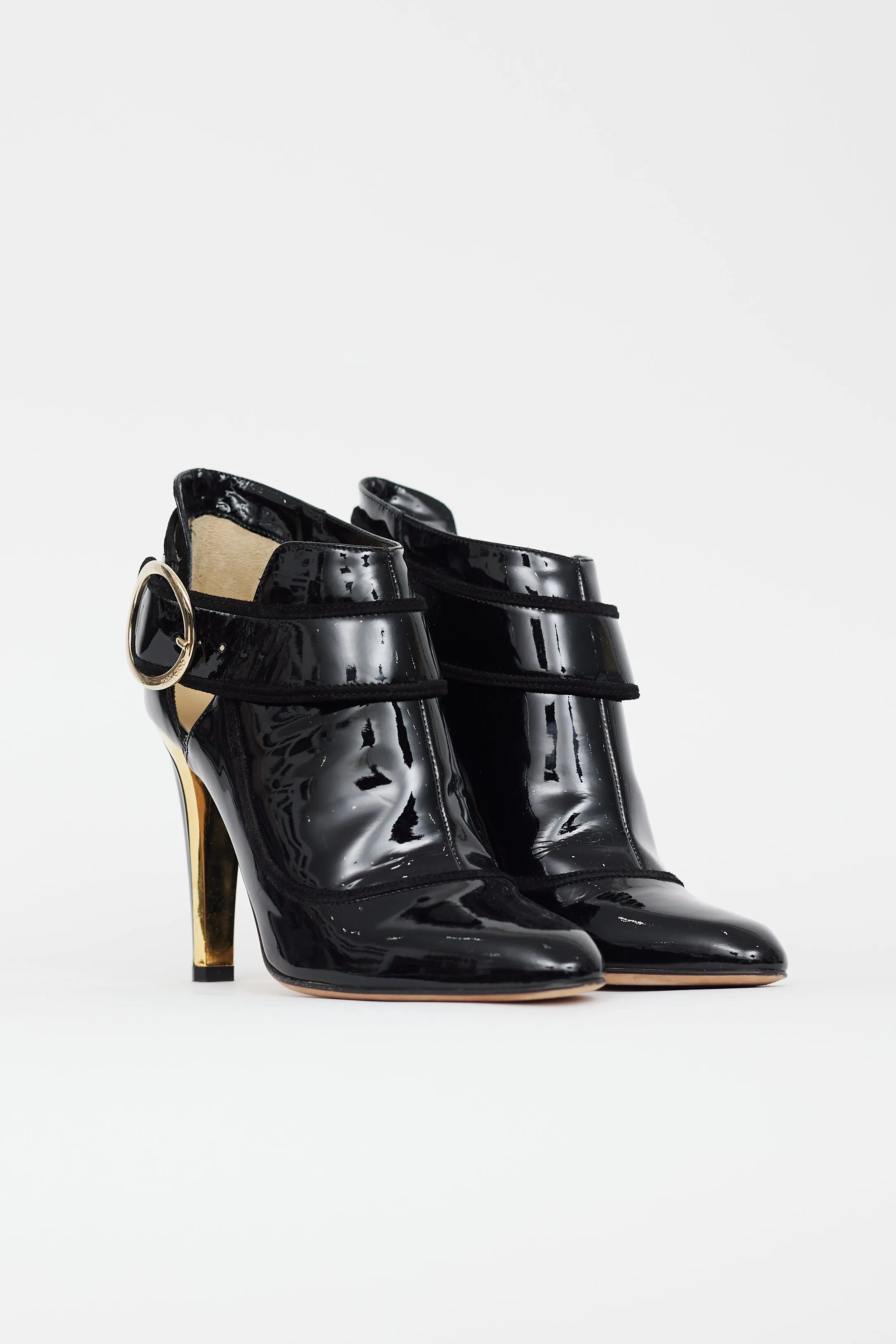 Black Patent Leather Gold Heel Boot