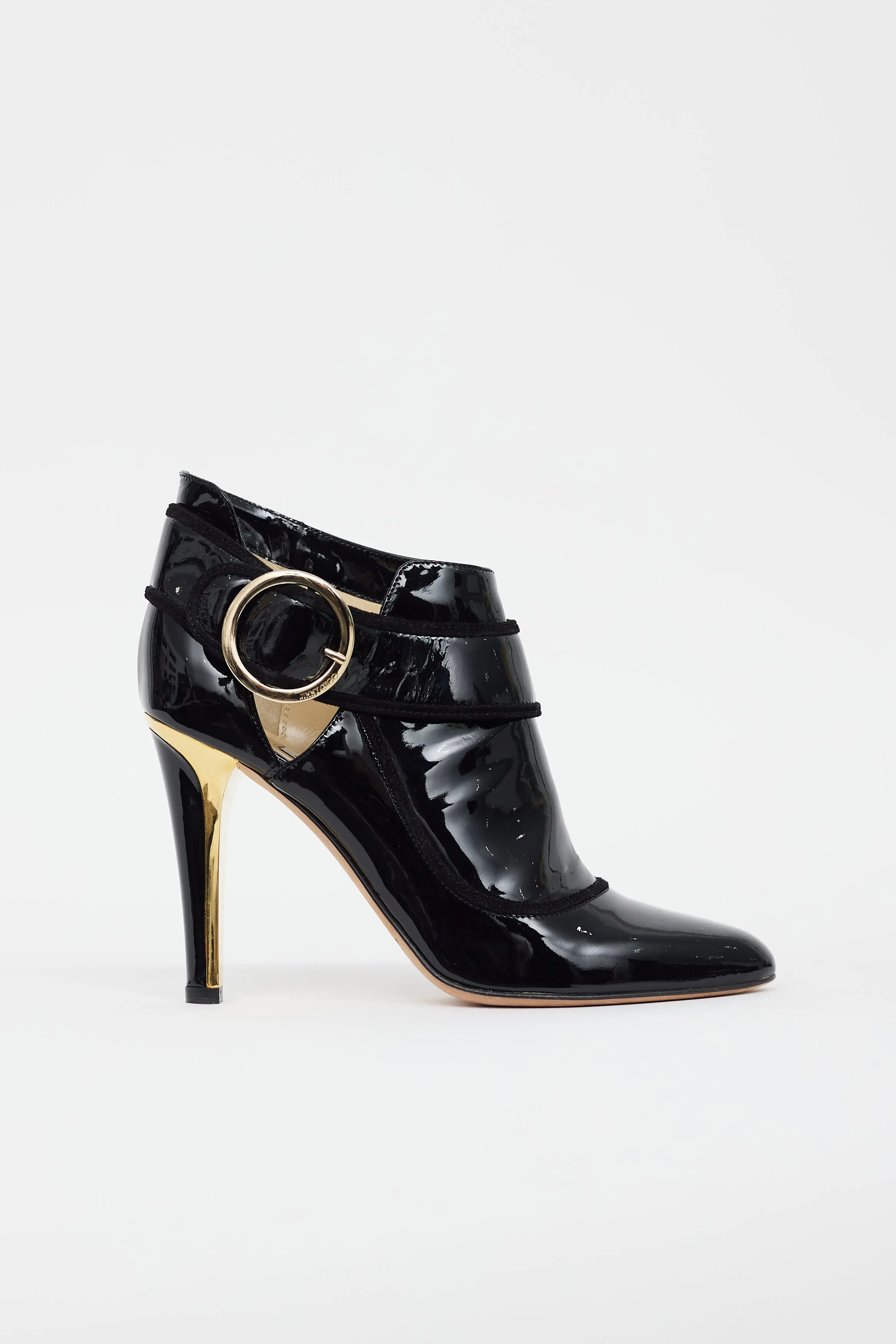 Black Patent Leather Gold Heel Boot