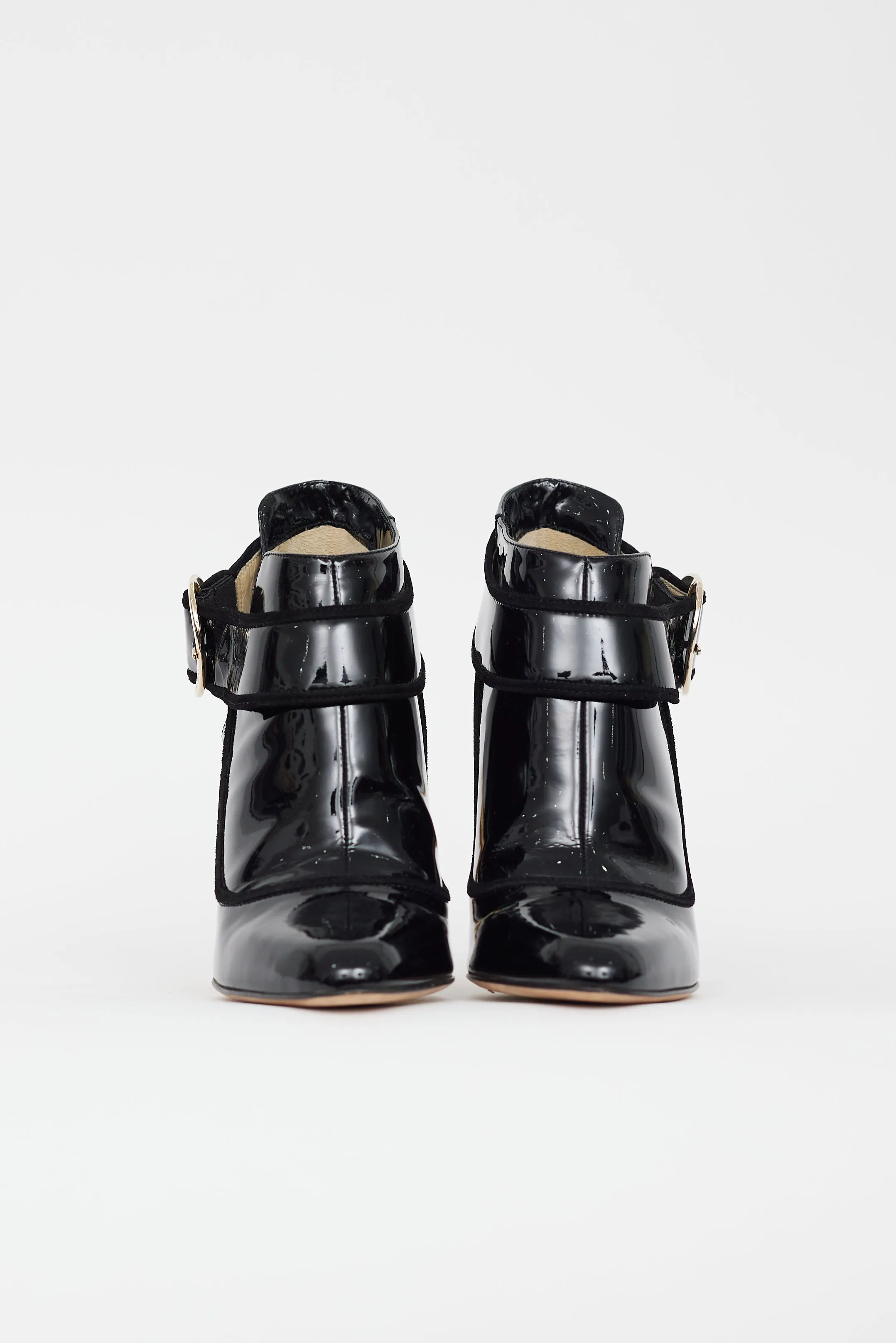 Black Patent Leather Gold Heel Boot