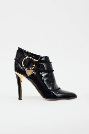 Black Patent Leather Gold Heel Boot
