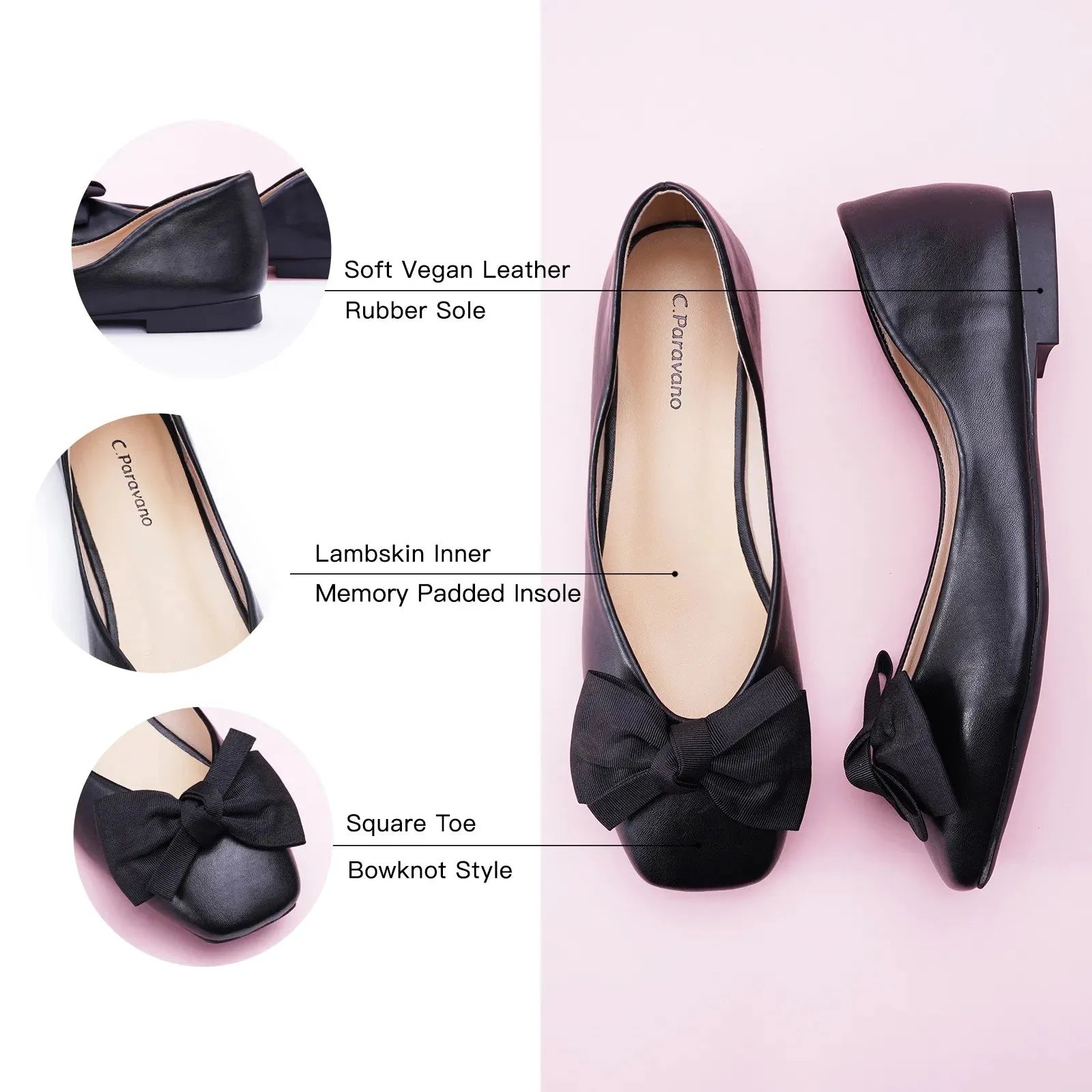Bow Ballerina Flats (Eva) Black