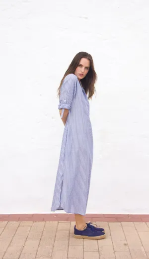 CANNES DRESS light cotton stripe blue white