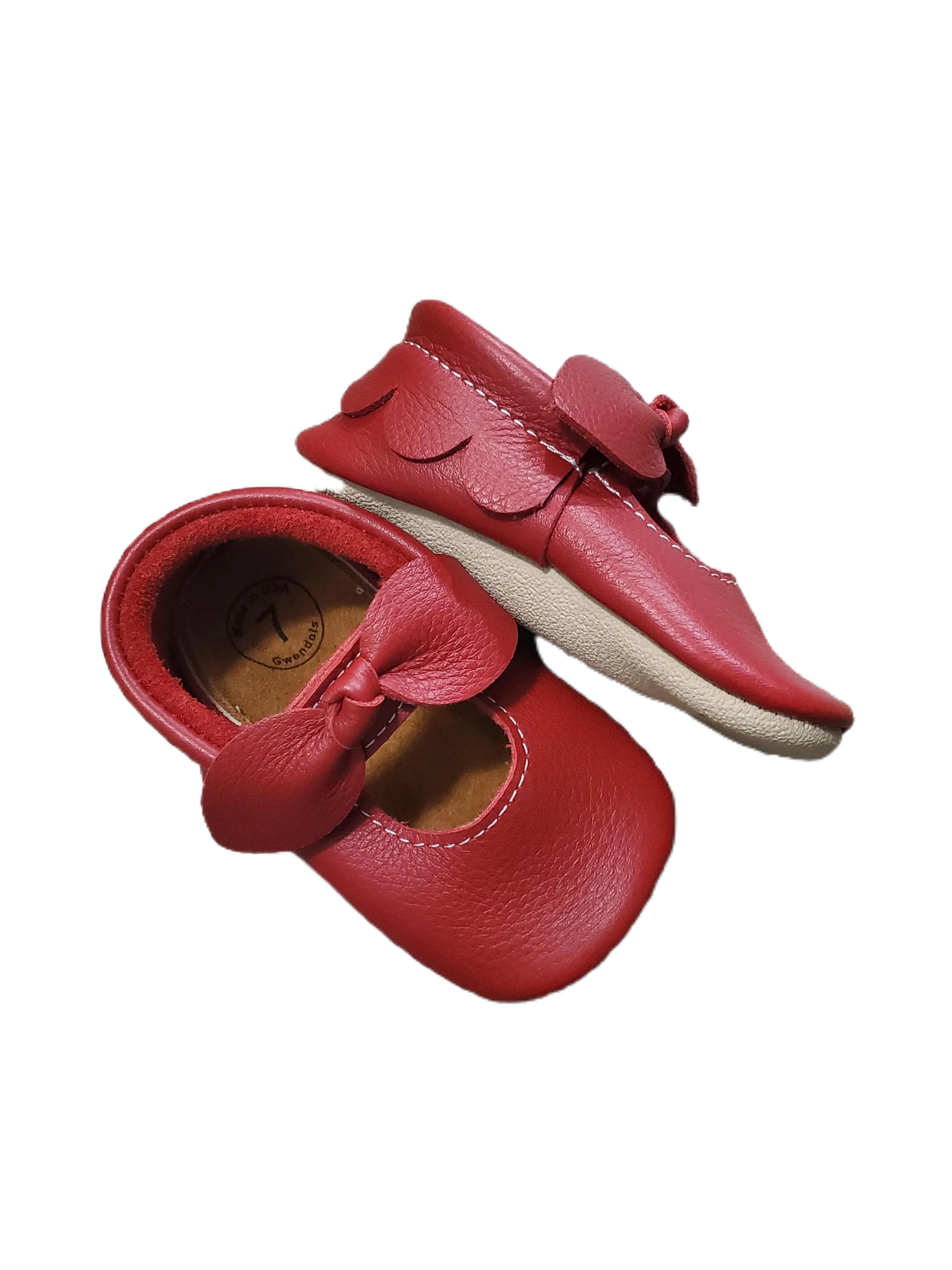 Christmas Red Scalloped Bow Moccasin