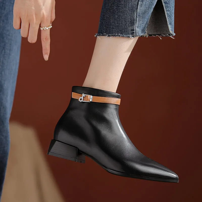 Colette Pointy Toe Genuine Leather Ankle Boots