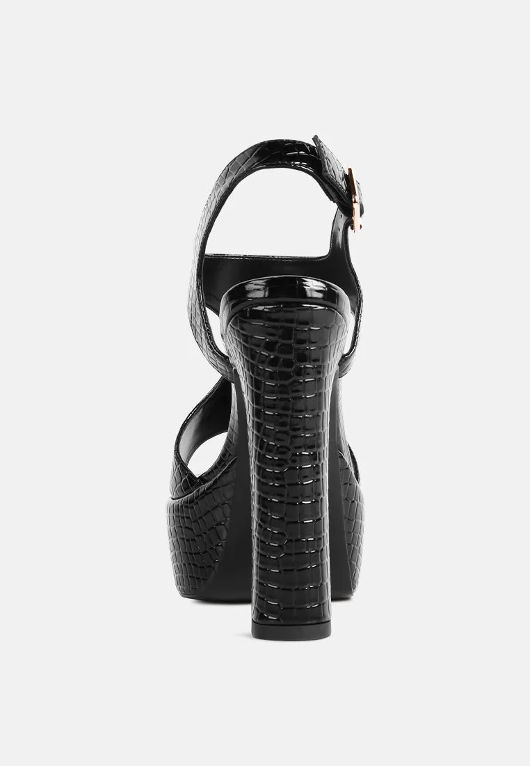 Croft Croc High Heeled Cut Out Sandals