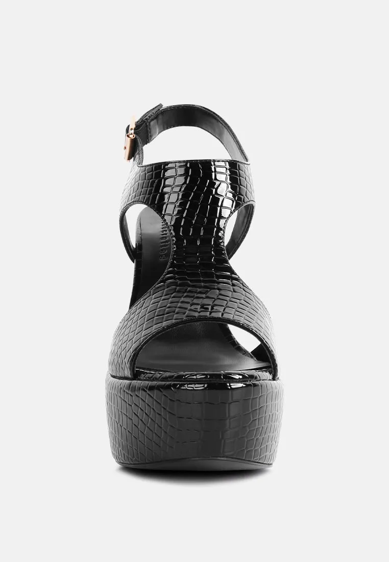 Croft Croc High Heeled Cut Out Sandals