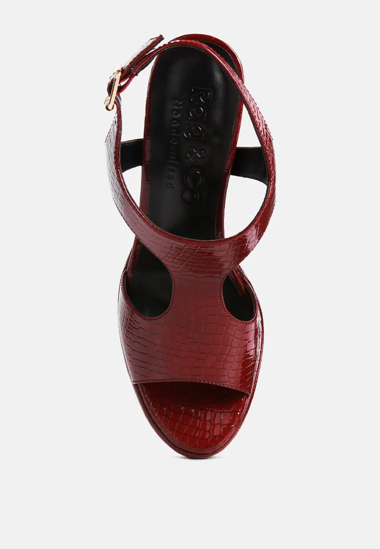 Croft Croc High Heeled Cut Out Sandals