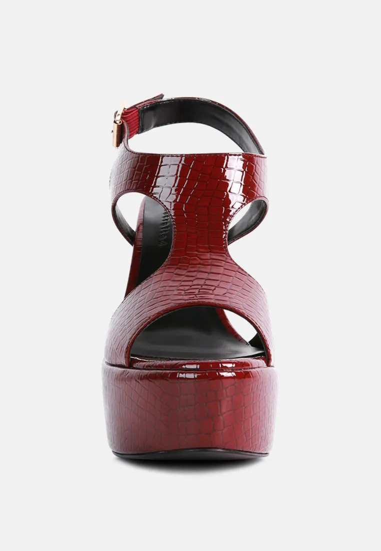Croft Croc High Heeled Cut Out Sandals