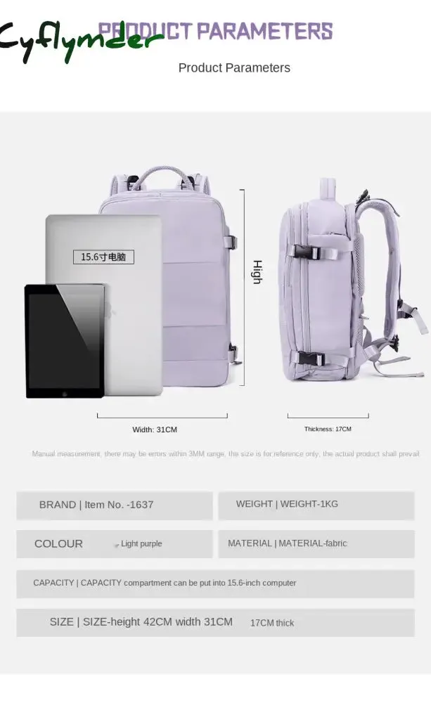 Cyflymder Purple Backpack Multifunctional Travel Bag Big Capactiy Backpack Shoulder Bags for Women with Independent Shoes Pocket Backpack