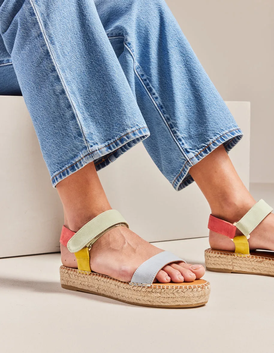 Espadrilles Flore - Suède corail ciel jaune