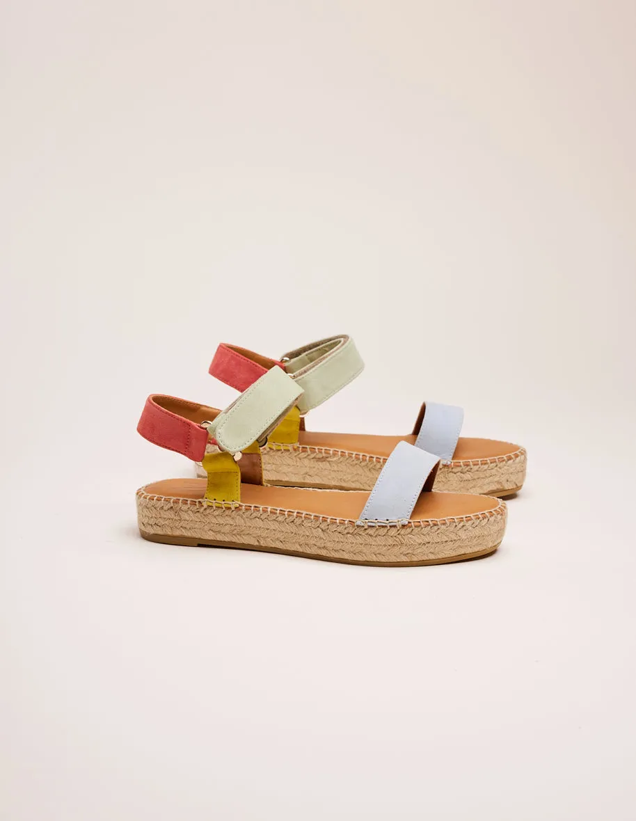 Espadrilles Flore - Suède corail ciel jaune