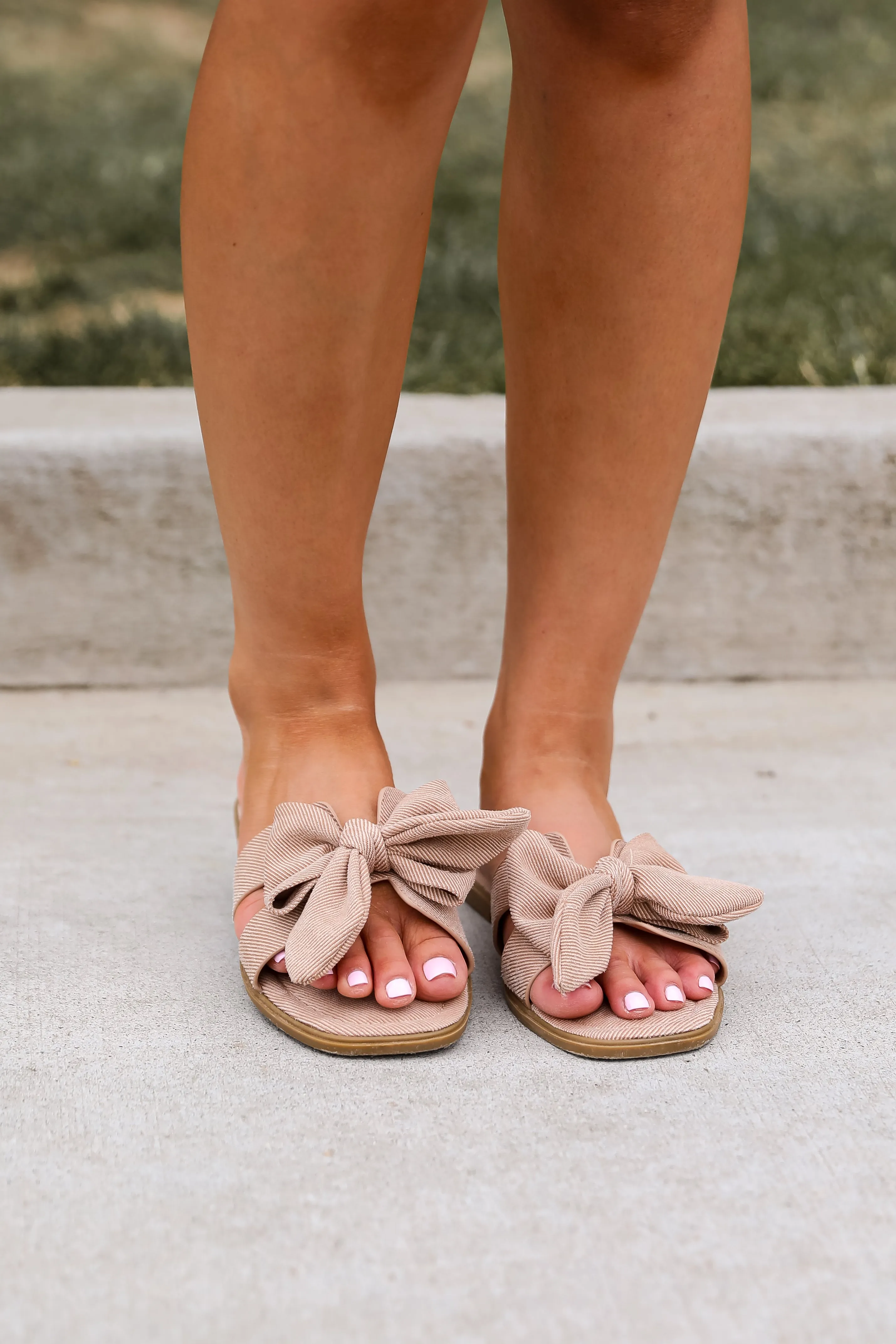 FINAL SALE - Serene Steps Taupe Bow Slide Sandals