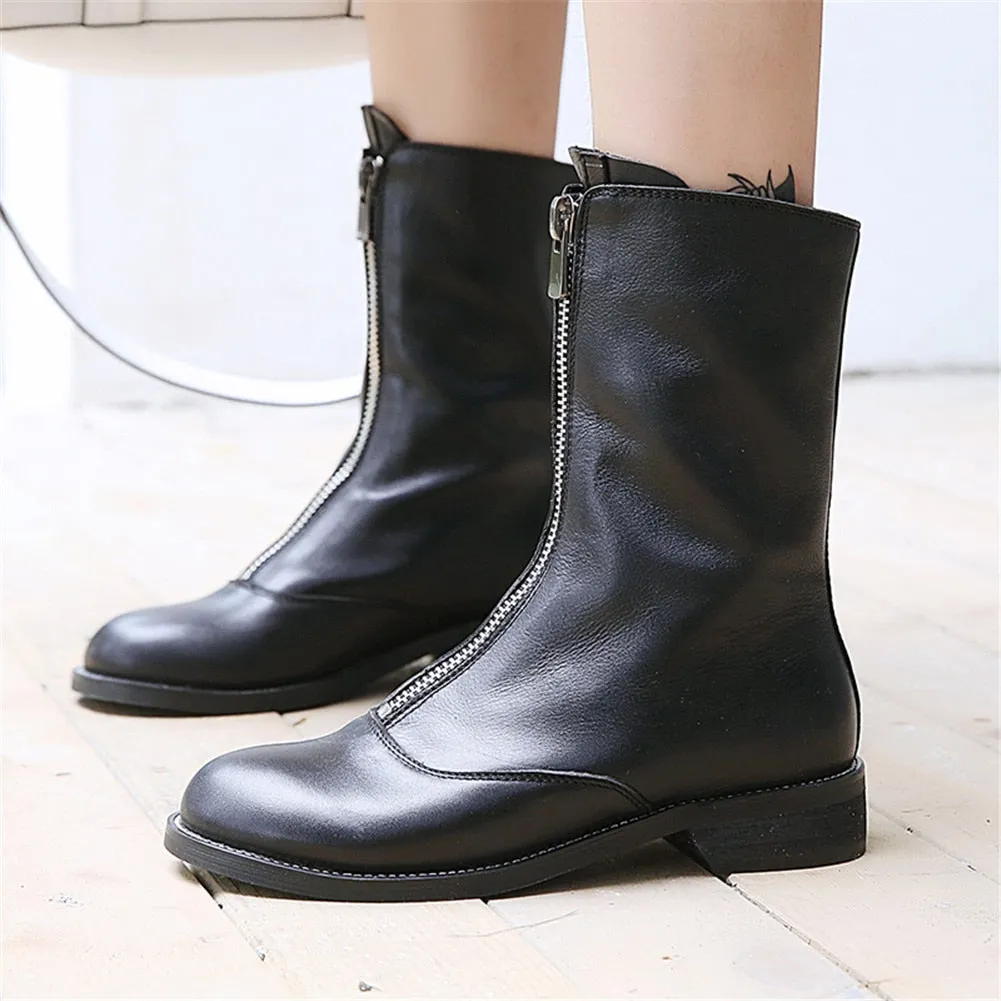 Genuine Leather front Zip ankle boots