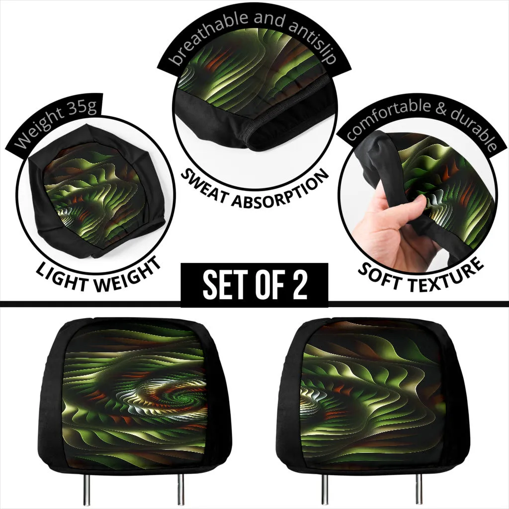 Headrest Covers Green and Brown Spirals