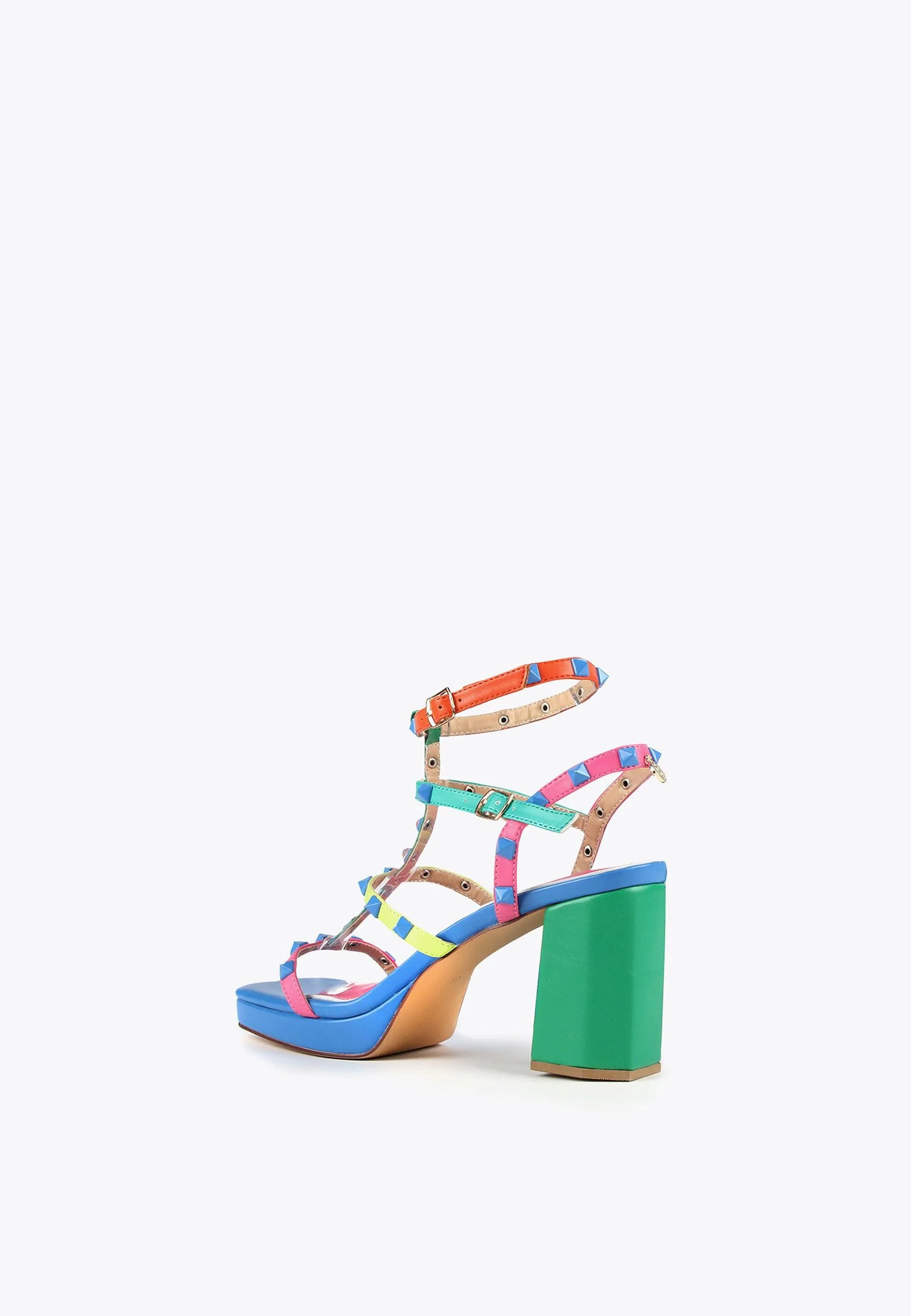 Heeled sandals with multicoloured straps