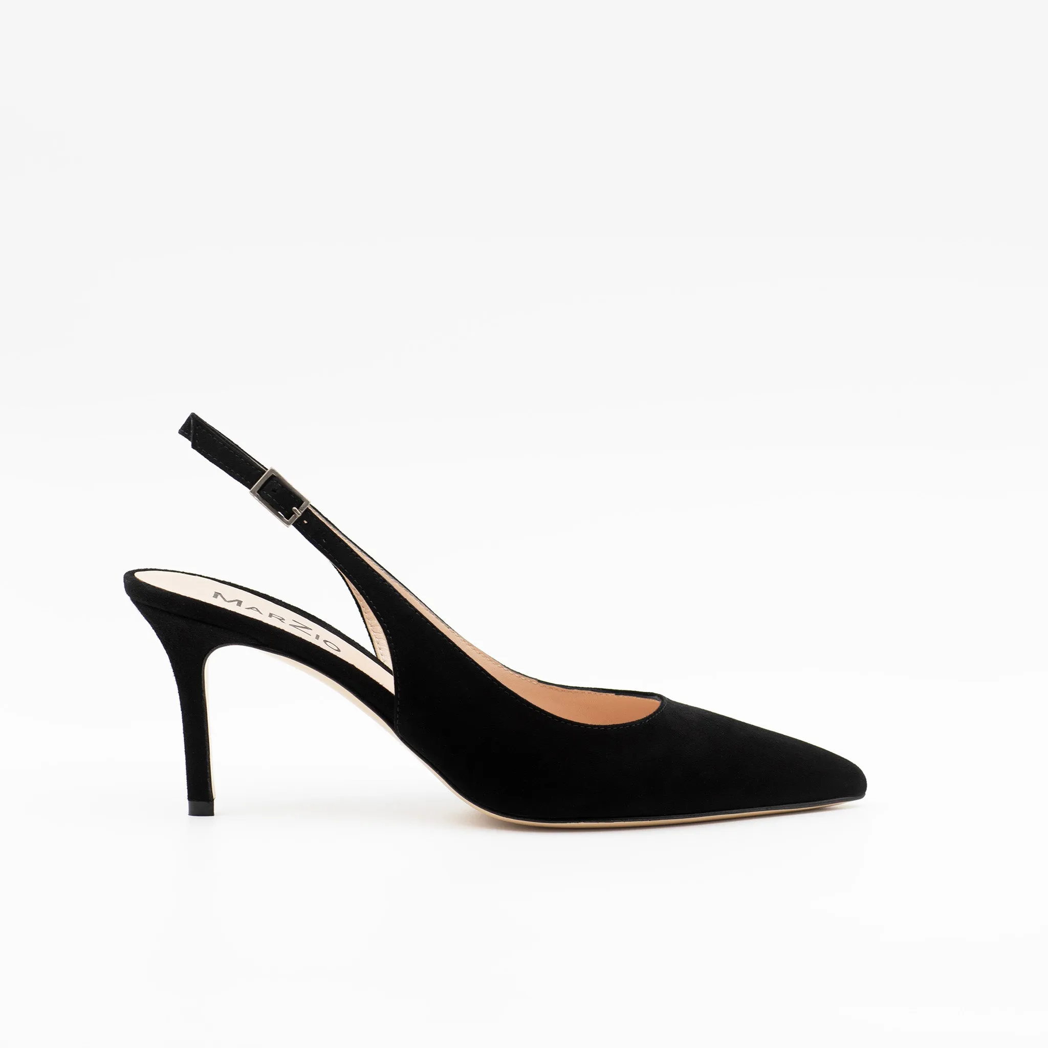 Heeled slingback in black suede