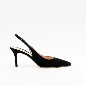 Heeled slingback in black suede
