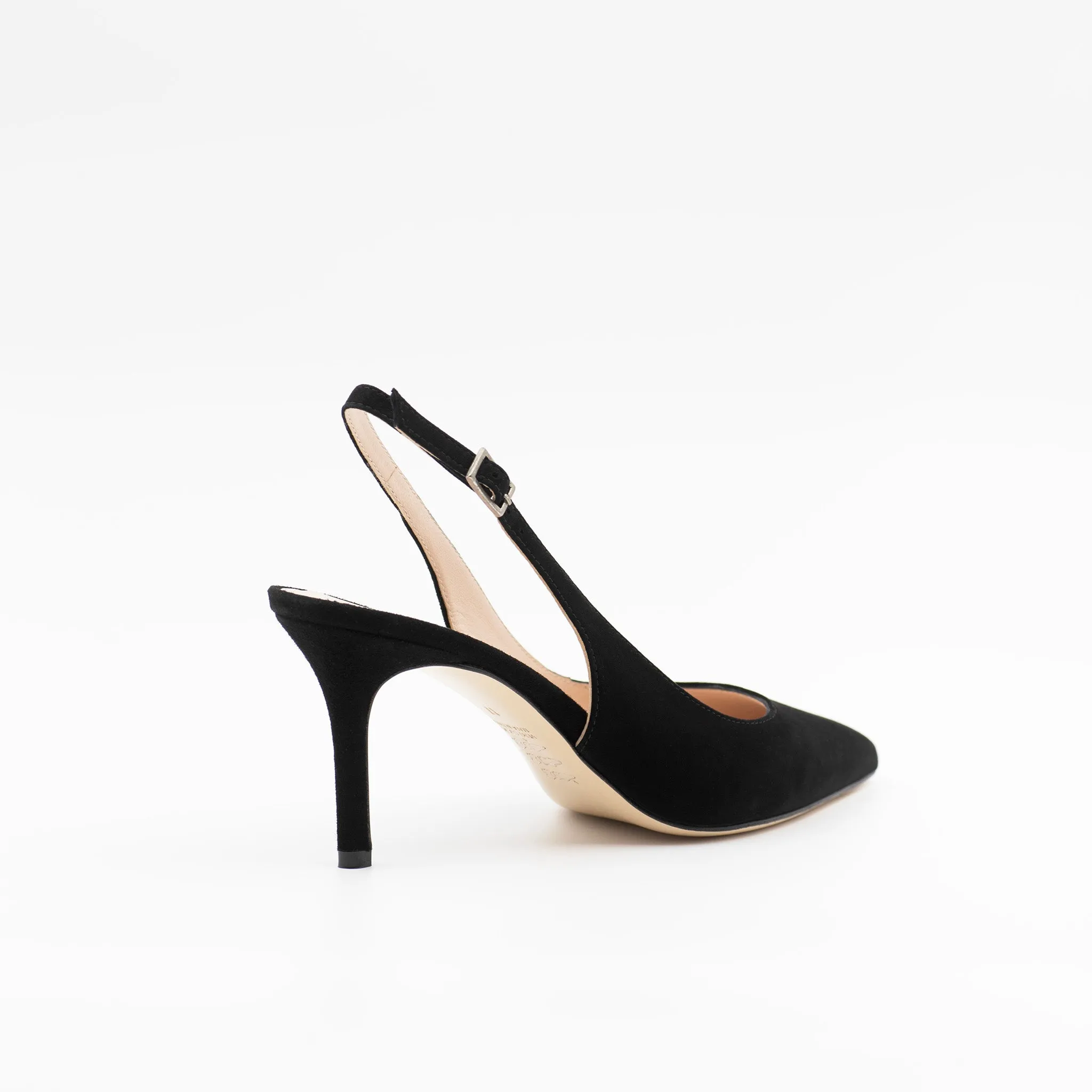 Heeled slingback in black suede