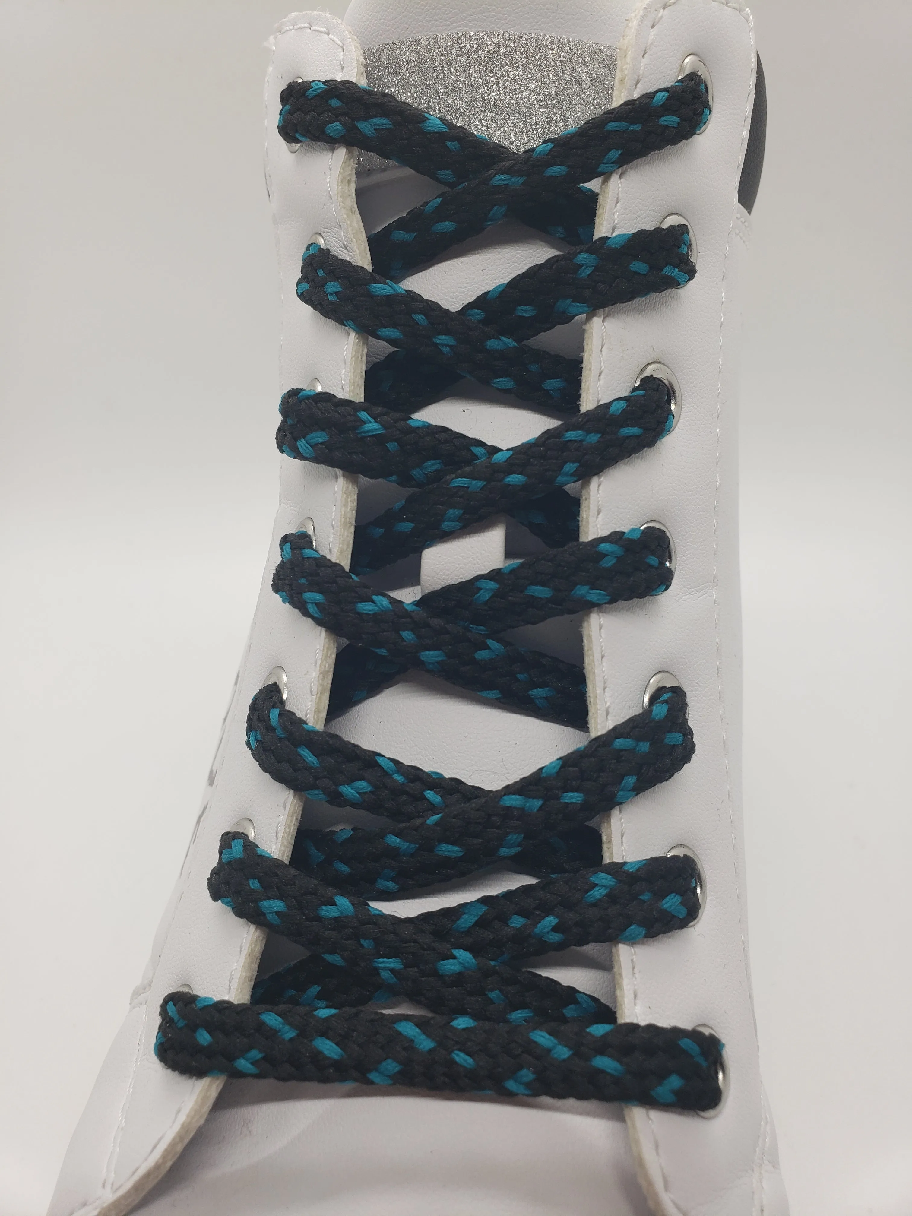 Hybrid Flecked Shoelaces - Black with teal flecks