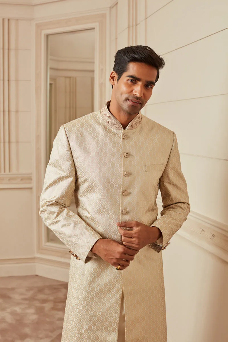 Ivory Poly Zari Brocade Sherwani