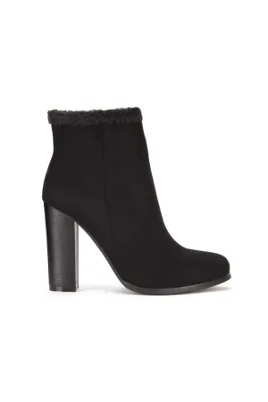 Kenley - Black Fur Trim Faux Suede Ankle Boots