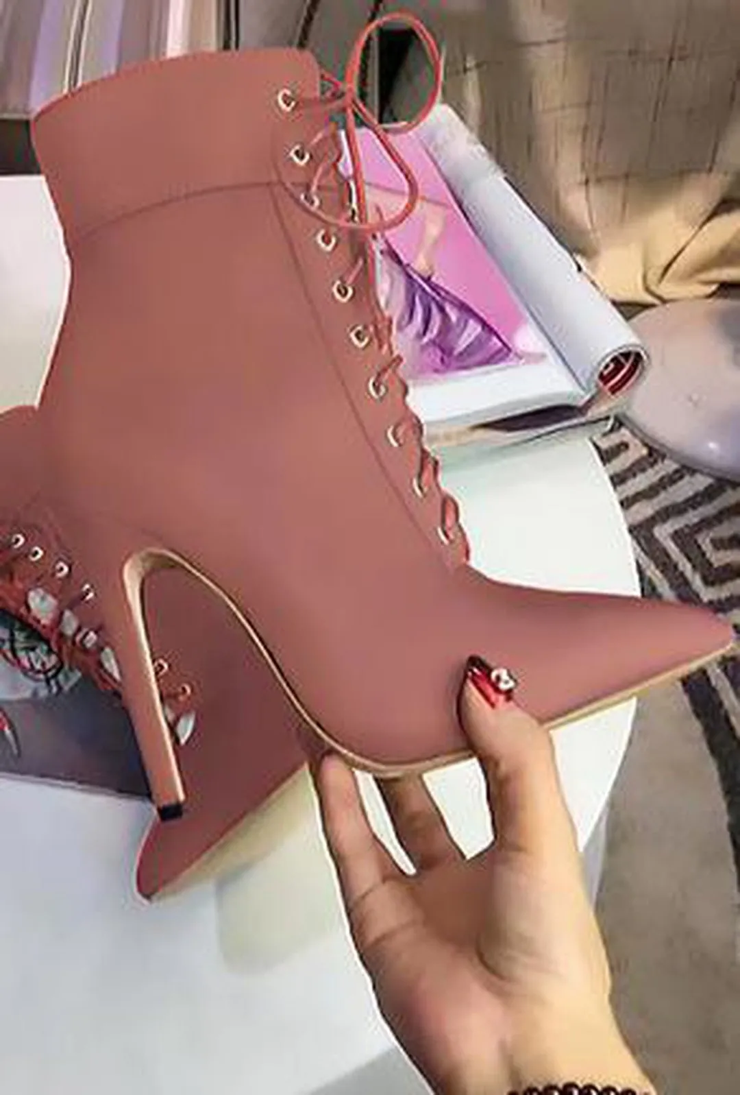 MAGGIE - SATIN LACE-UP BOOTS