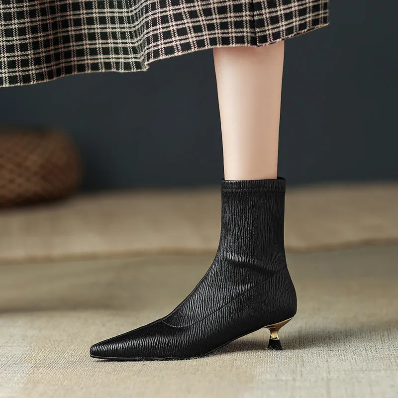 Mara Black Kitten Heel Ankle Boots