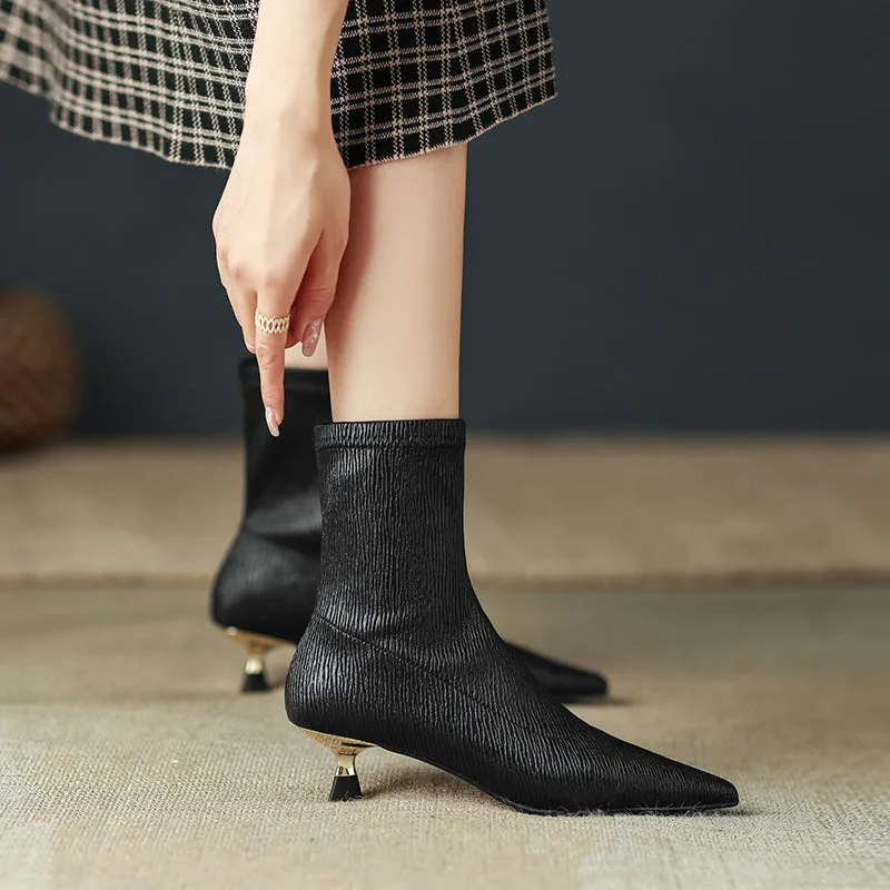 Mara Black Kitten Heel Ankle Boots