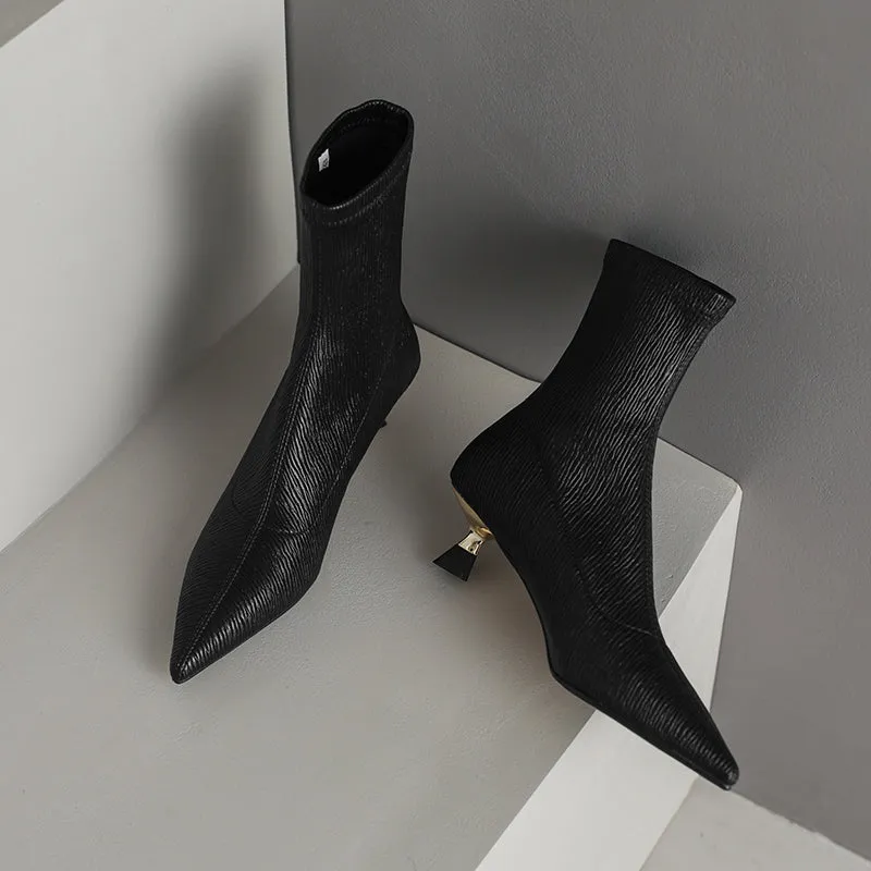 Mara Black Kitten Heel Ankle Boots