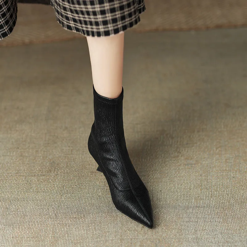 Mara Black Kitten Heel Ankle Boots