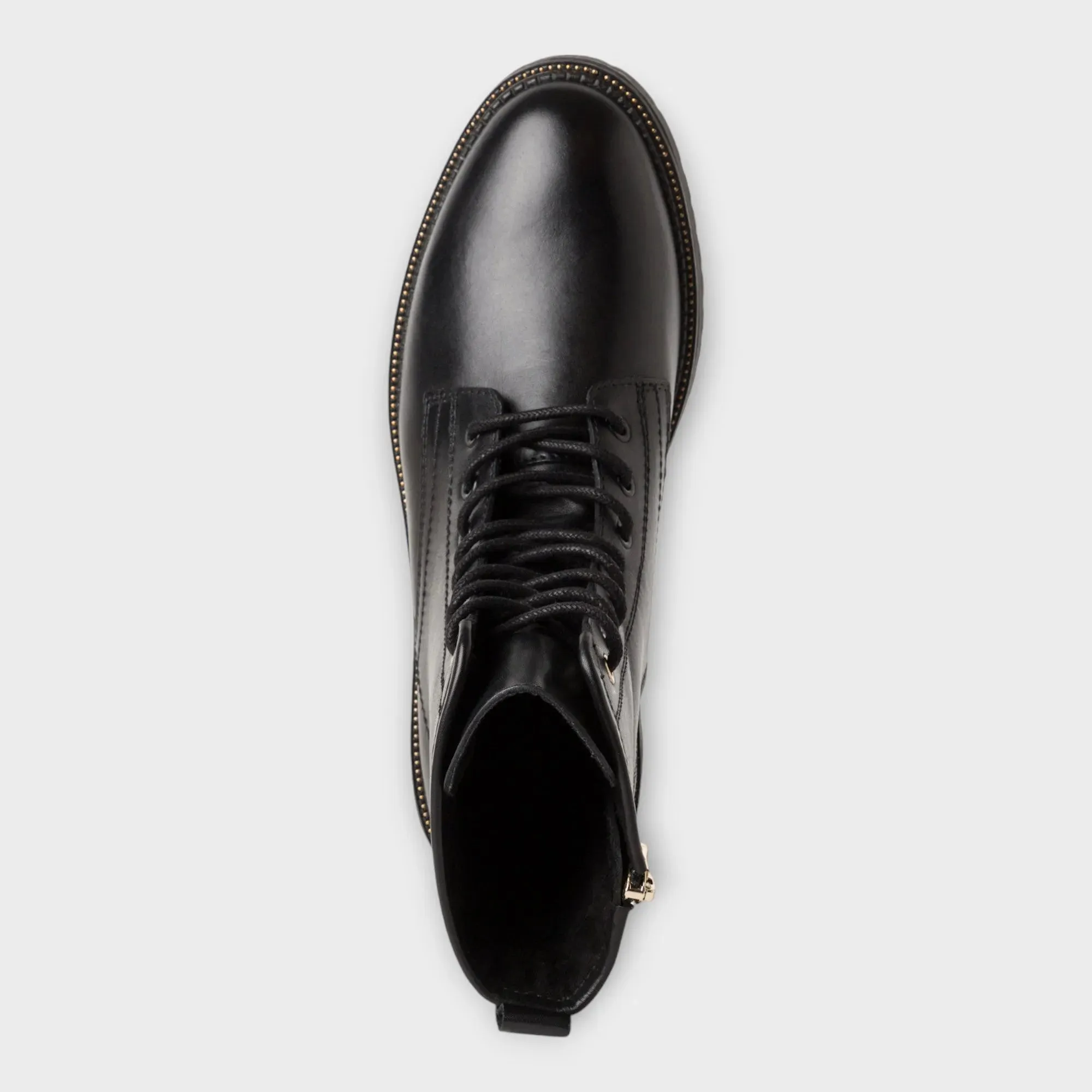Marco Tozzi Leather Lace-Up Black Boots with Chunky Sole